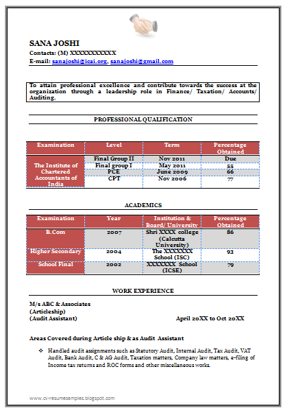 Sample resume for chartered accountant